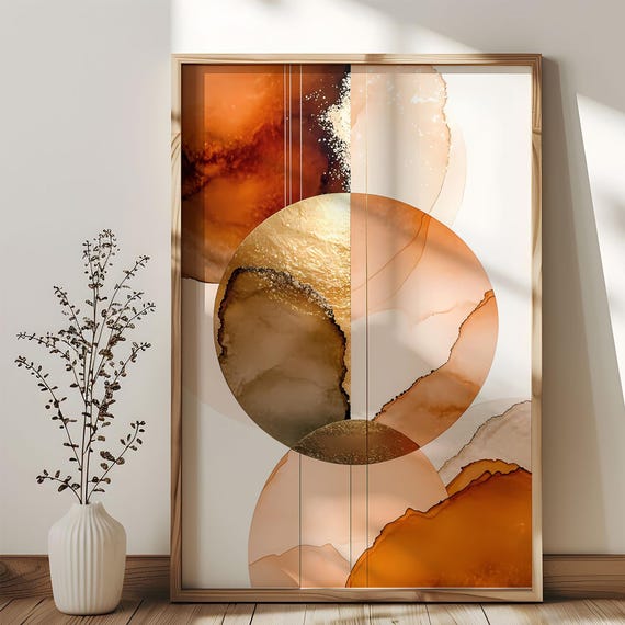 Modern Neutral Abstract Gallery Wall Art Nordic Prints Red Orange Japandi