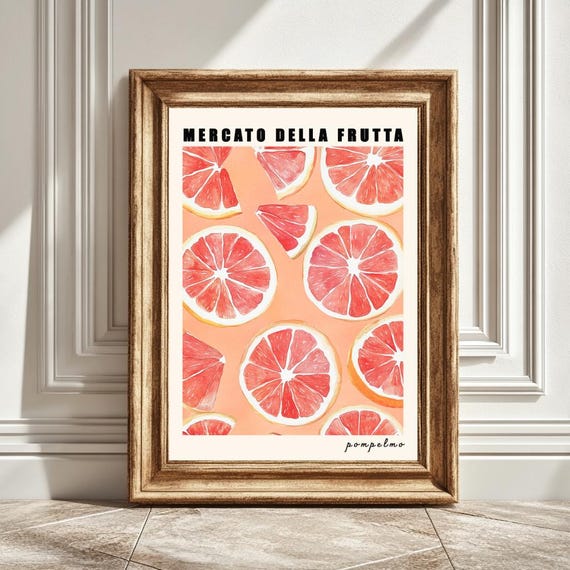 Grapefruit Art Print, Kitchen Fruit Illustration