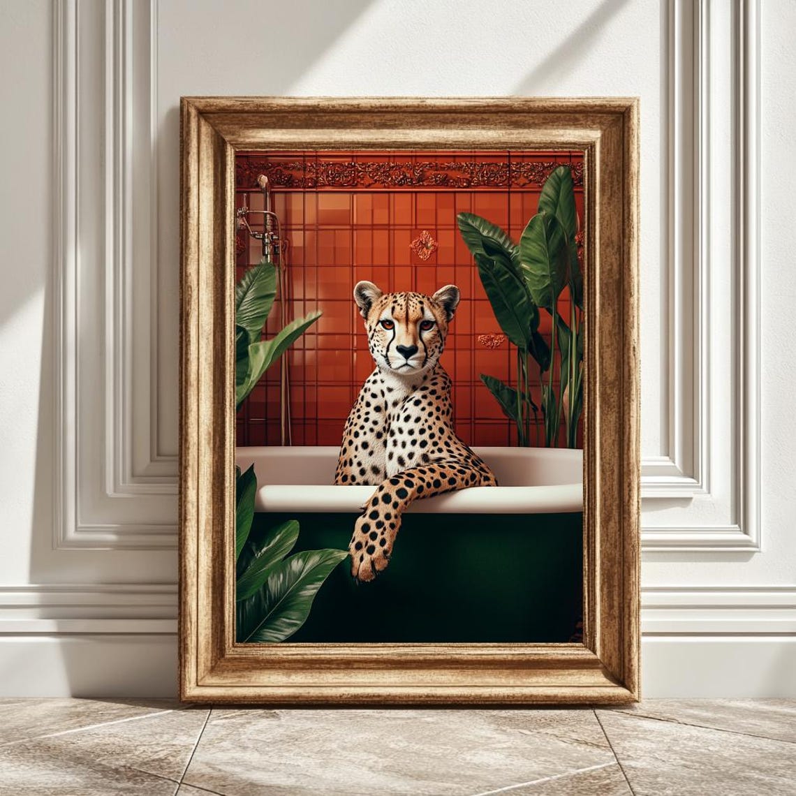 Cheetah Bathtub, Matisse Style Art Print