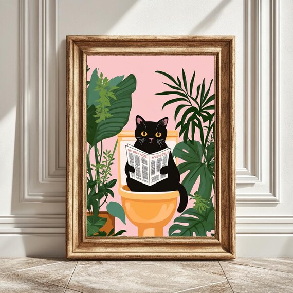 Black Cat Toilet, Funny Bathroom Wall Art