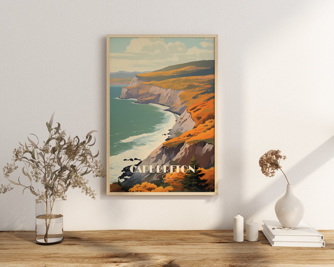 Cape Breton Nova Scotia Cliff Coast Autumn Ocean Travel Scenic Poster