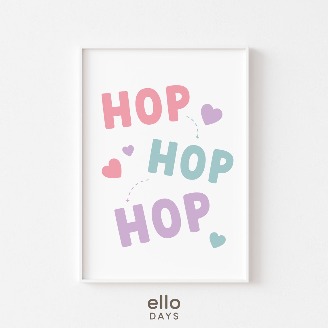 Cute Pastel Hop Hop Hop Easter Bunny Typography Nursery Wall Art - Image 3