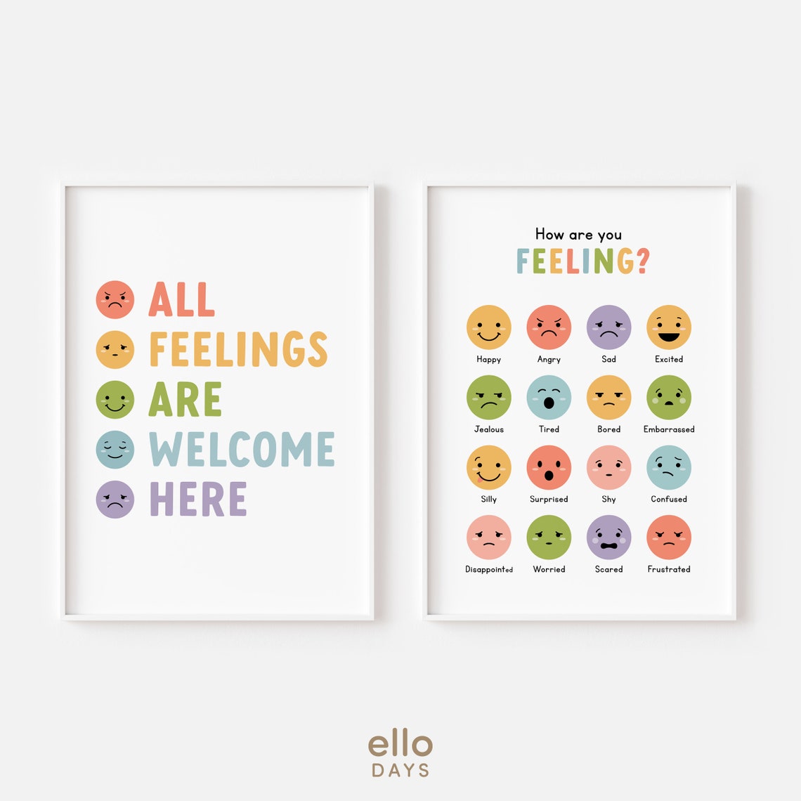 All Feelings Are Welcome Emoji Face Rainbow Text Quote Poster - Image 2