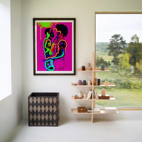 Abstract Neon Couple Canvascanvas Print Posterlarge Posterpostersmall Posterwall Artdigital Downloadcontemporary Art Printlove