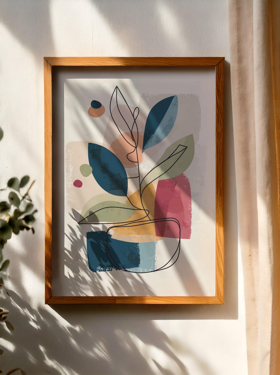 Abstract Plant Line Art Modern Colorful Botanical Minimalist Poster
