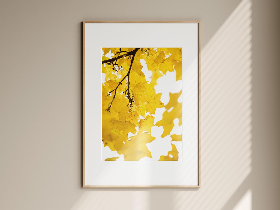 Yellow Leaves Minimalist Autumn Botanical Art Print