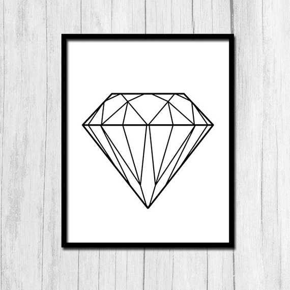 Gem Art Diamond Print Geometric Black And White Minimal Abstract Wall Prints