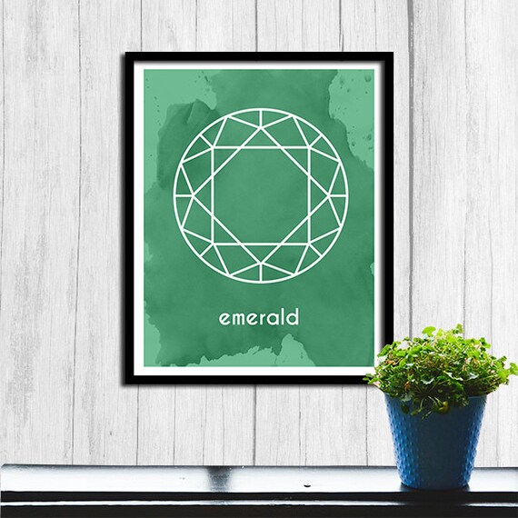 Emerald May Birthstone Green Watercolor Sparkling Gemstone Art Print