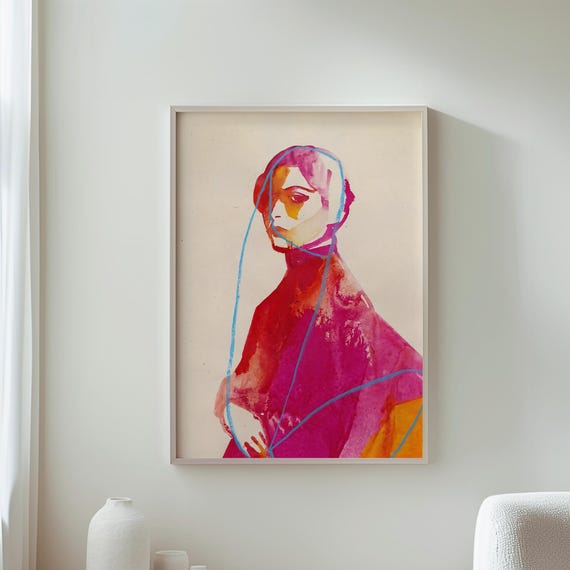 Contemporary Art Abstract Woman Modern Wall Decor Pink Orange Dynamic Tones Feminine Artwork Prints Home