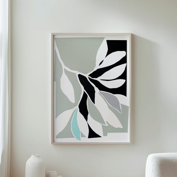 Modern Wall Decor Minimalist Print Abstract Botanical Leaves Nature Art Stylish Home Contemporary Greenery