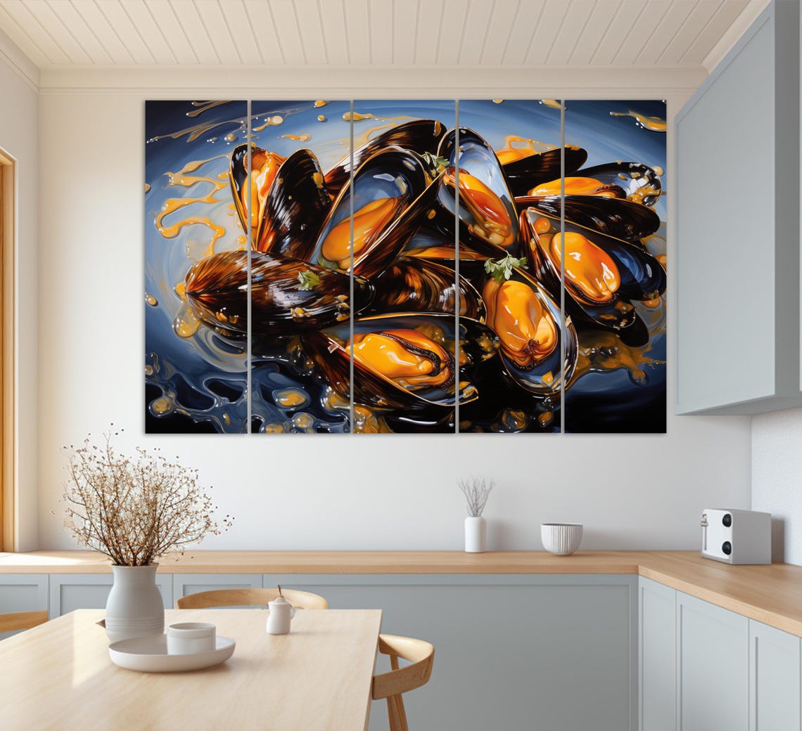 Mussels In Shells Savory Oil Painting Kitchen Wall Art Poster - Image 2
