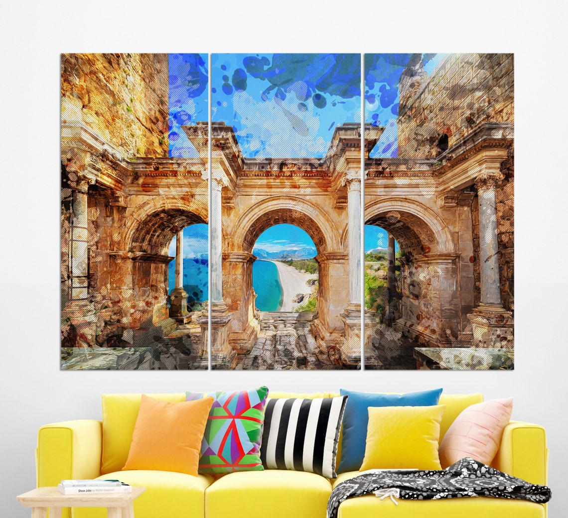 Antalya Hadrian Gate Ancient Arches Turquoise Sea View Travel Poster - Image 2
