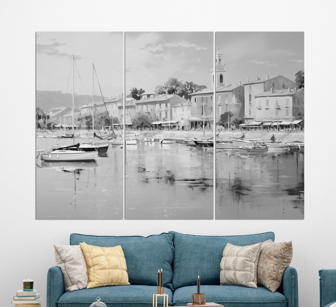 Vintage Saint Tropez Harbor Sailboats Bell Tower French Riviera Art Poster - Image 2