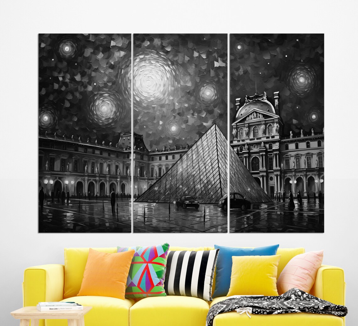 Paris France Louvre Pyramid Starry Night Van Gogh Style Travel Wall Poster - Image 2