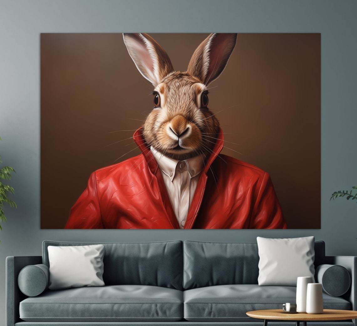 Hare In A Leather Jacket, Hare Painting - Image 2