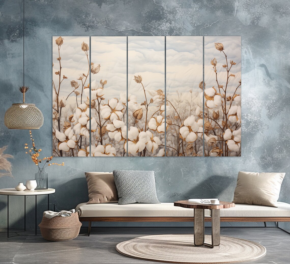 Cotton Field Painting, Abstract Cotton Field Art Print - Image 2