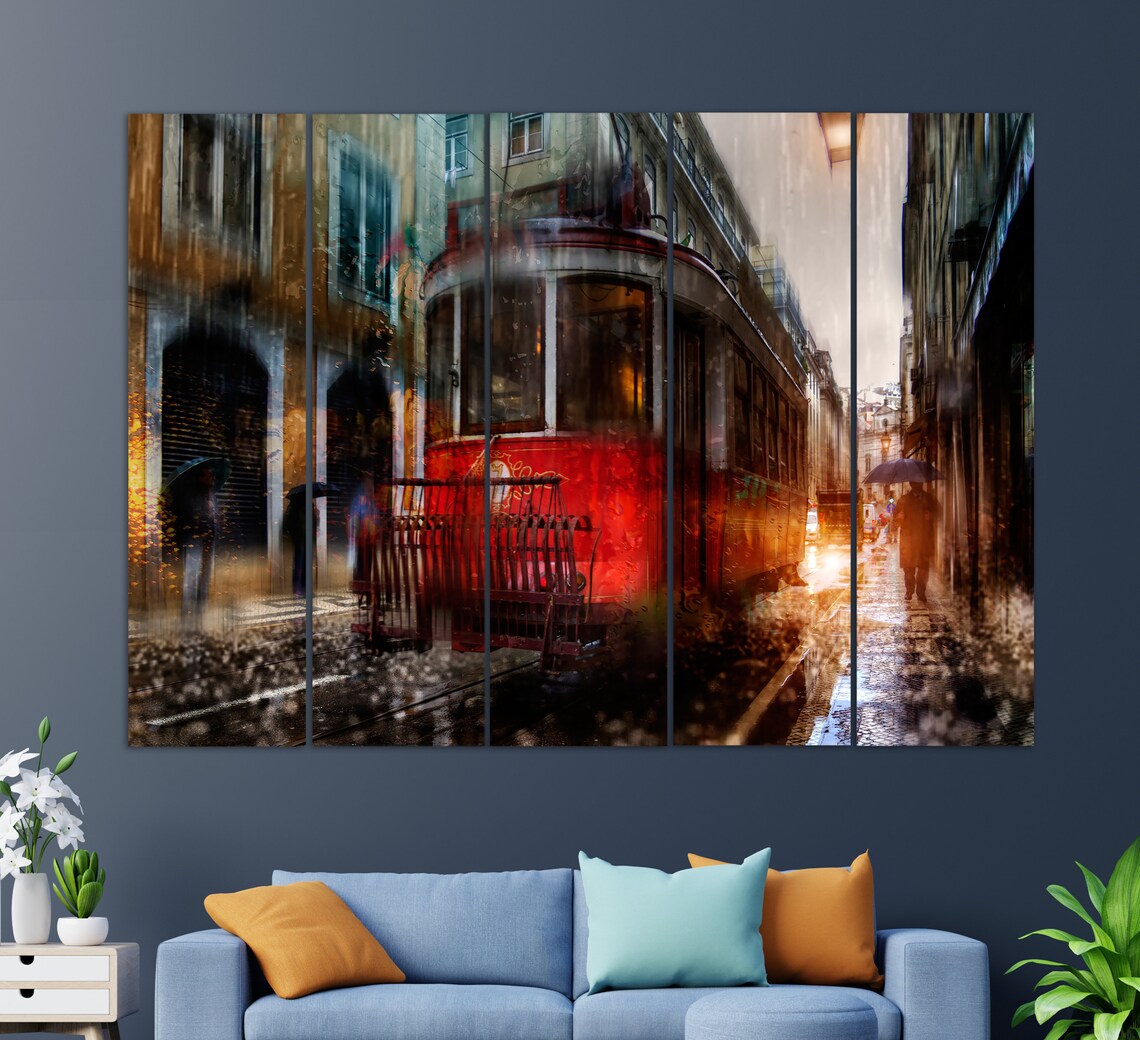 Lisbon Red Tram On Rainy Old Street Portugal Vintage Travel Poster - Image 4