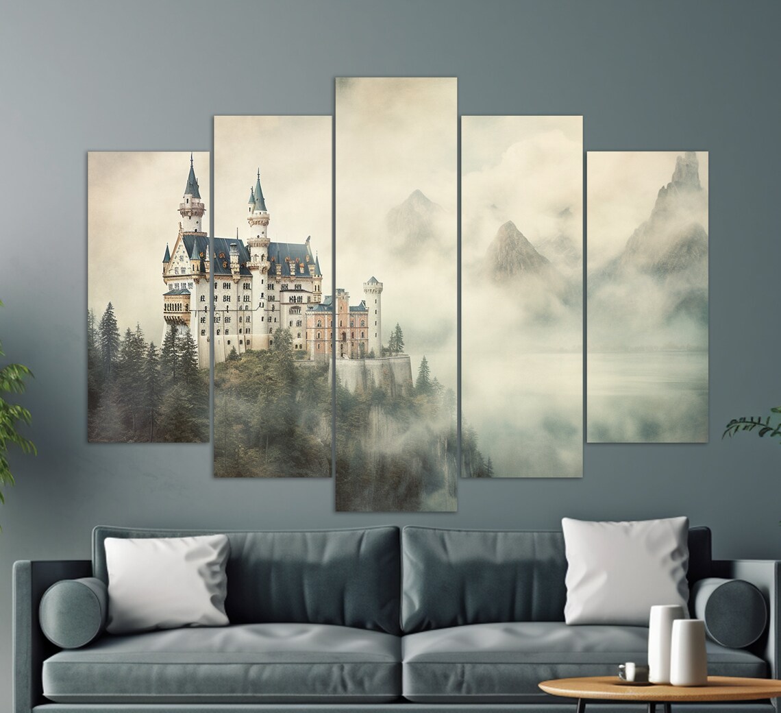Misty Neuschwanstein Castle Painting, Germany Travel Poster - Image 3
