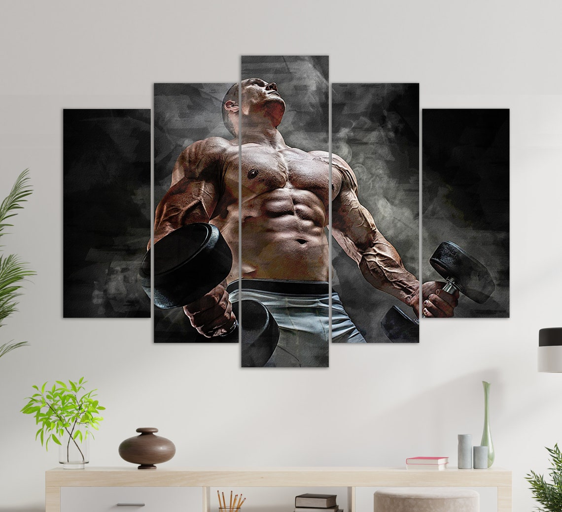 Muscular Bodybuilder Dumbbell Curl Strength Training Gym Wall Art - Image 3