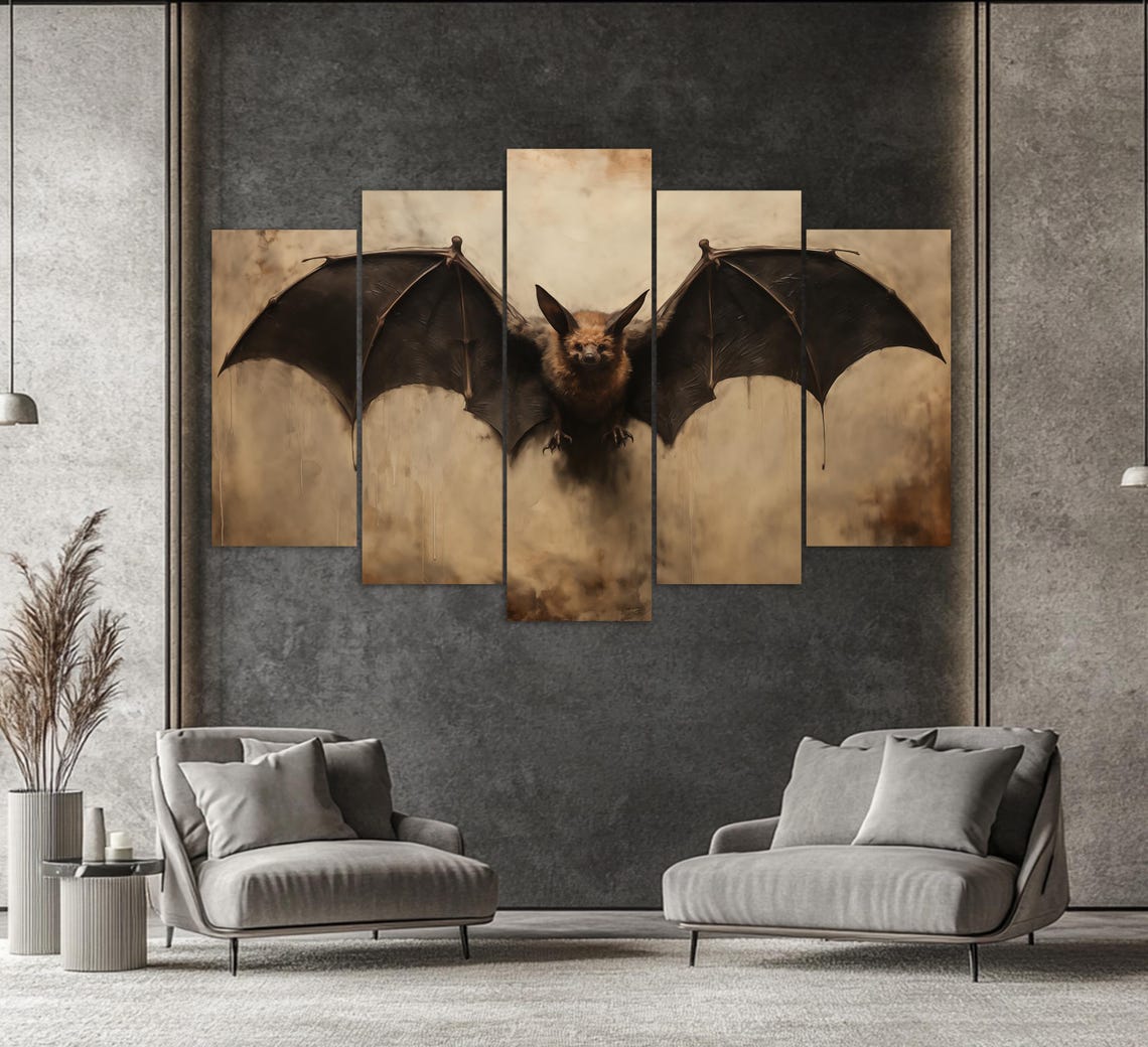 Bat Sepia Painting Gothic Wall Art Bat Print Gothic Painting Bat Poster Gothic Wall Decor - Image 2