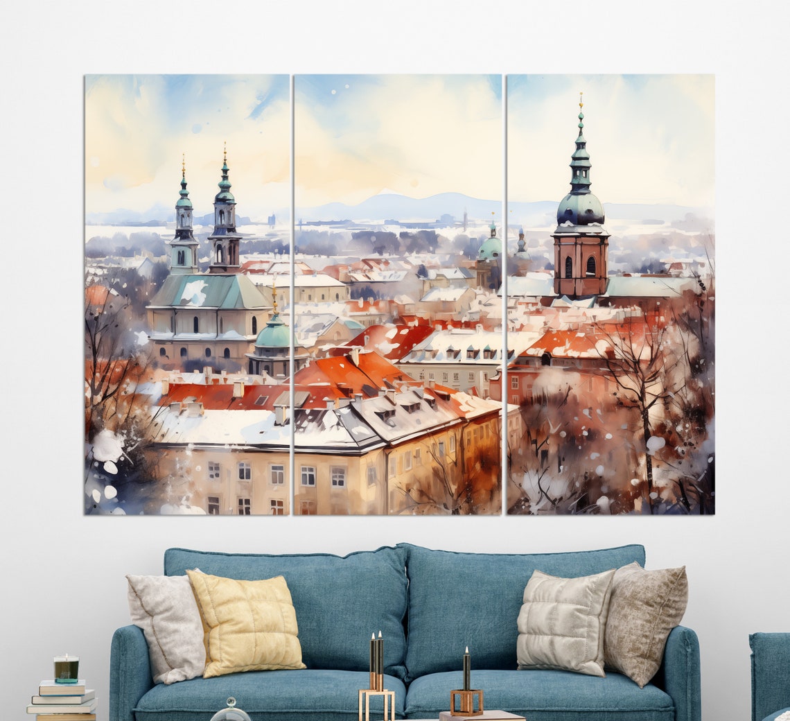 Misty Ljubljana Painting Ljubljana Print Slovenia Wall Art Ljubljana Winter Skyline Ljubljana Wall Art - Image 4