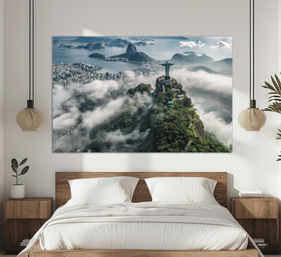 Christ the Redeemer Rio de Janeiro Aerial Clouds Brazil Landmark Travel Poster - Image 3