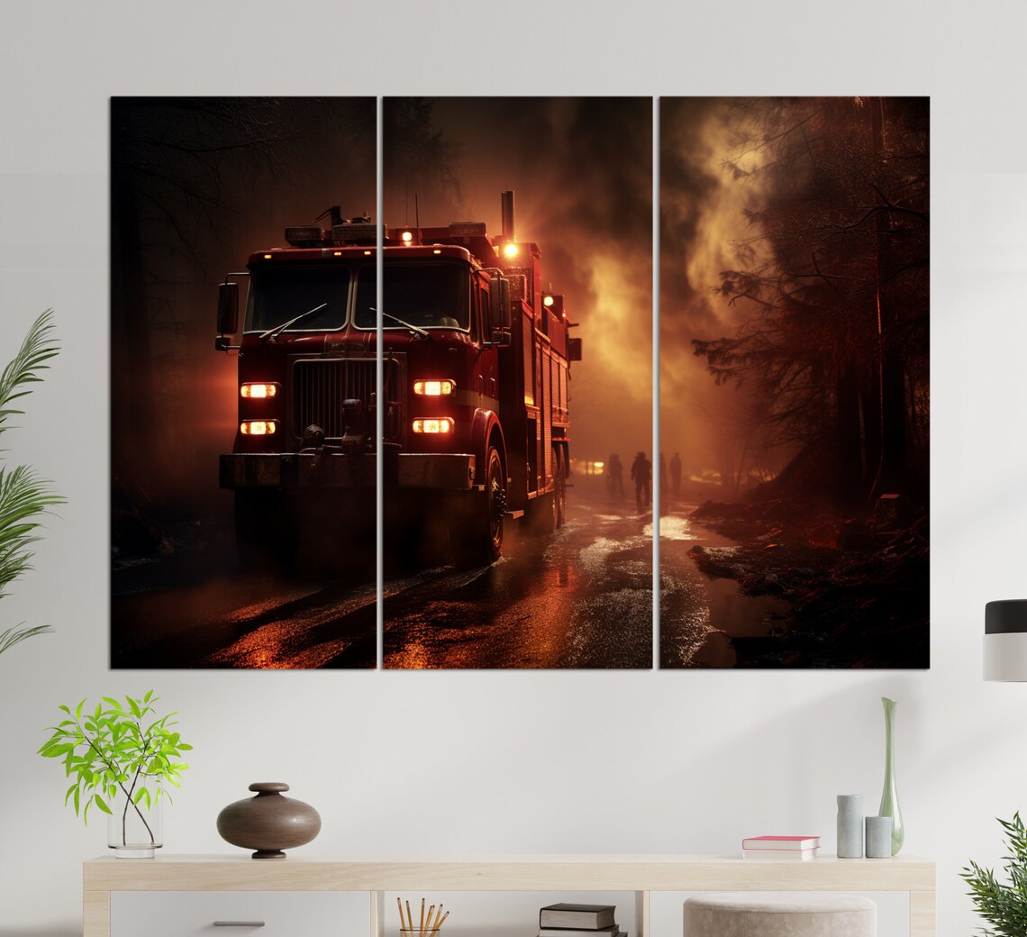Firefighters Wall Art Firefighter Gift Fire Truck Print Fire Truck Painting Fireman Gift - Image 3