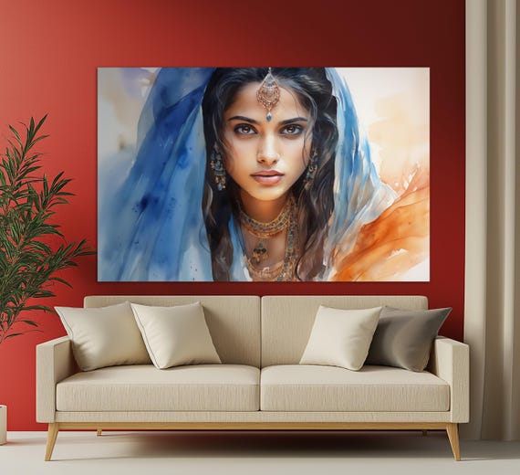 Beautiful Indian Girl Portrait Painting Indian Woman Print Indian Art Indian Wall Decor