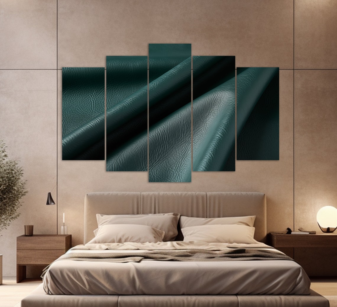 Emerald Green Leather Texture Abstract Draped Fabric Wall Art Print - Image 2