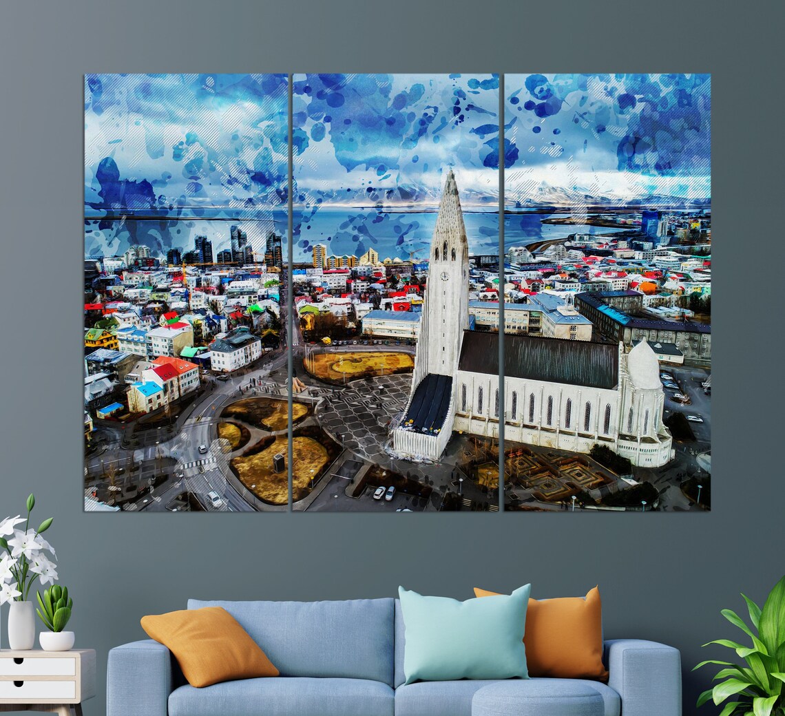 Reykjavik Skyline Travel Poster, Iceland City View - Image 2