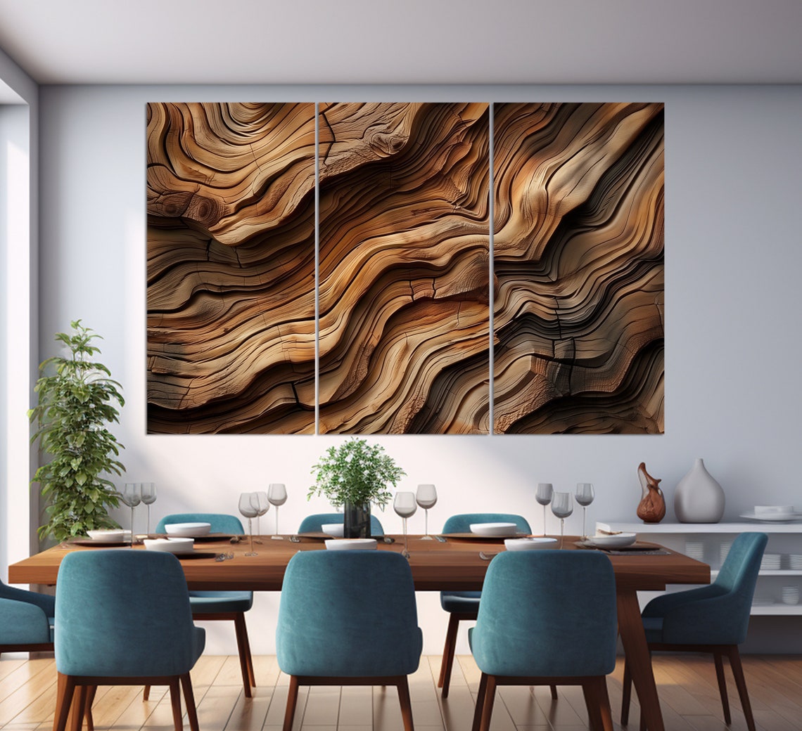 Abstract Flowing Wood Grain Texture Warm Caramel Brown Wall Art - Image 2