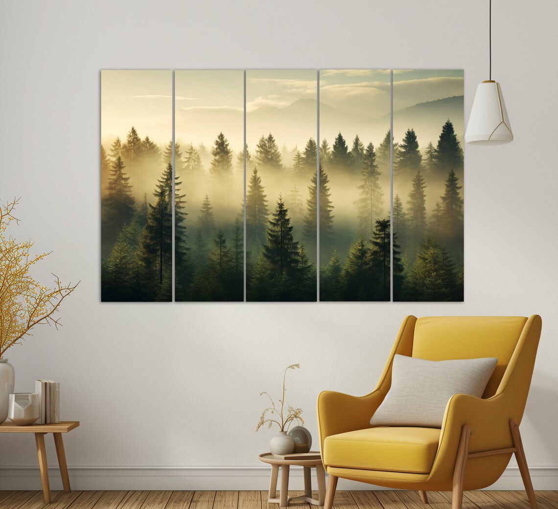 Misty Forest Print Forest Wall Art Foggy Forest Painting Nature Wall Art - Image 3