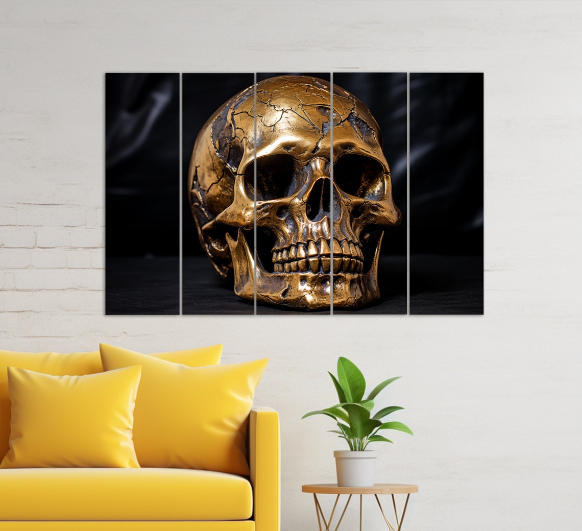 Abstract Bronze Skull Print Gothic Wall Art Skull Print Gothic Painting Skull Poster Gothic Wall Decor - Image 2