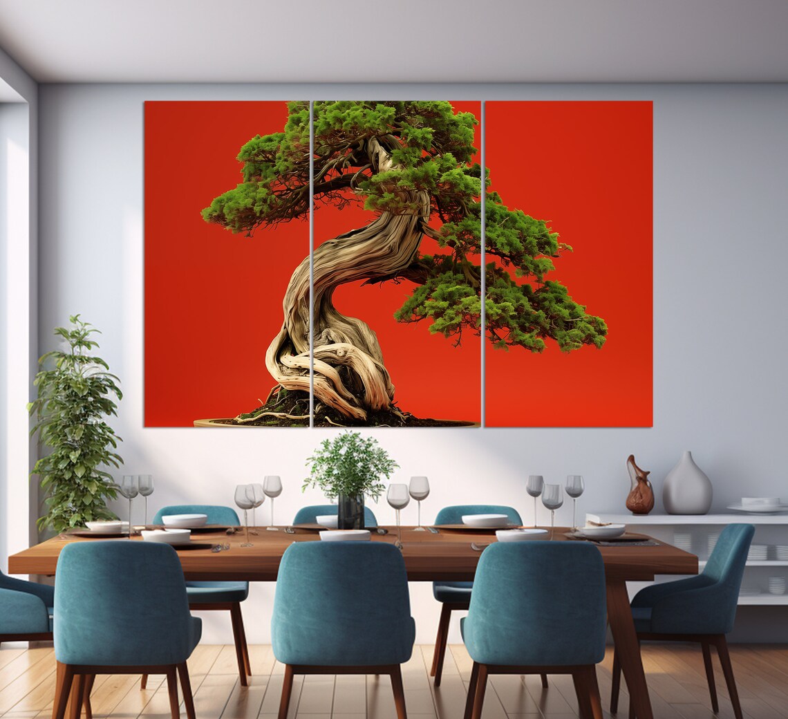 Red Bonsai Tree Print Abstract Tree Painting Luxury Wall Decor Modern Office Wall Decor Bonsai Print Bonsai Poster - Image 3