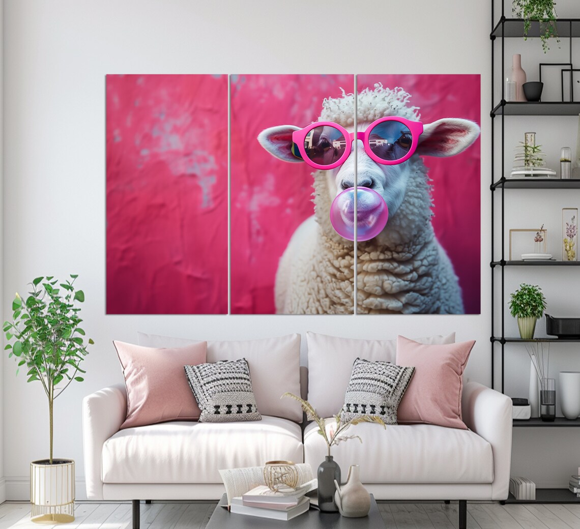 Sheep in Pink Sunglasses, Funny Animal Wall Art Print - Image 3
