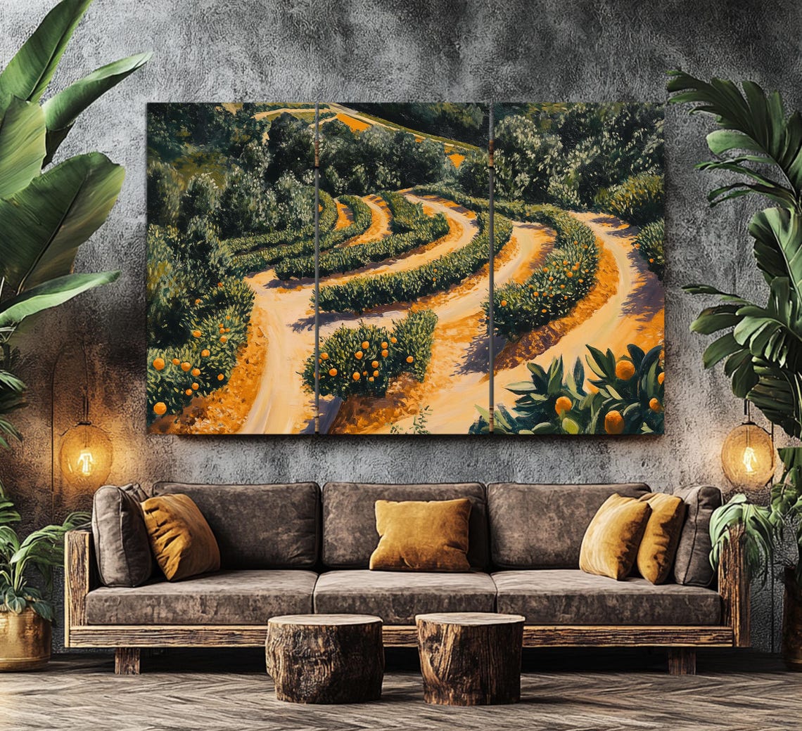 Orange Plantations In Portugal Oil Painting Print Portugal Wall Art Portugal Landscape Orange Trees Wall Art Orange Trees - Image 3