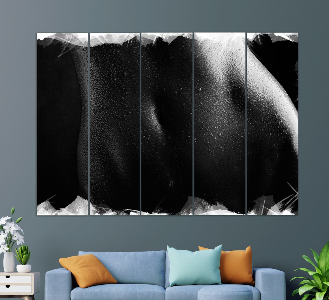 Sexy Tummy Print Erotic Wall Art Black And White Sexy Girl Erotic Painting Naked Woman Painting - Image 2