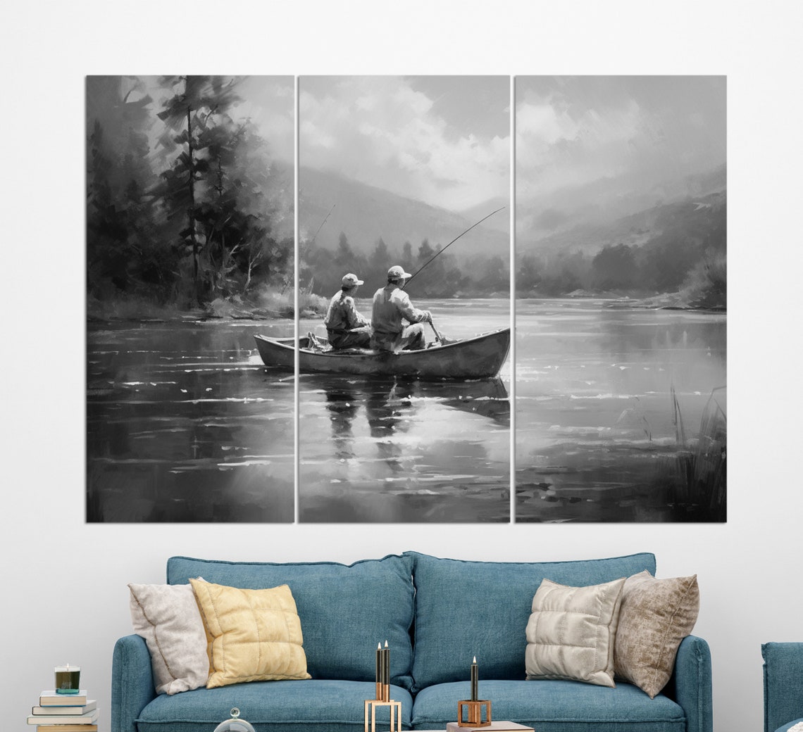 Fishing Boat On The Lake Painting Fishing Wall Art Fishing Print Fishing Painting Fisherman Gift - Image 2