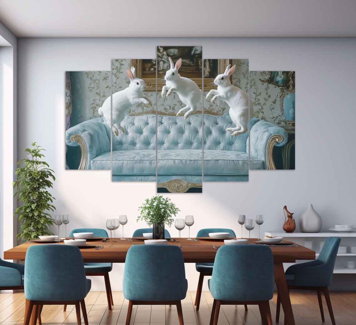 Cute Rabbits on Sofa, Nursery Kids Room Wall Art Print - Image 2