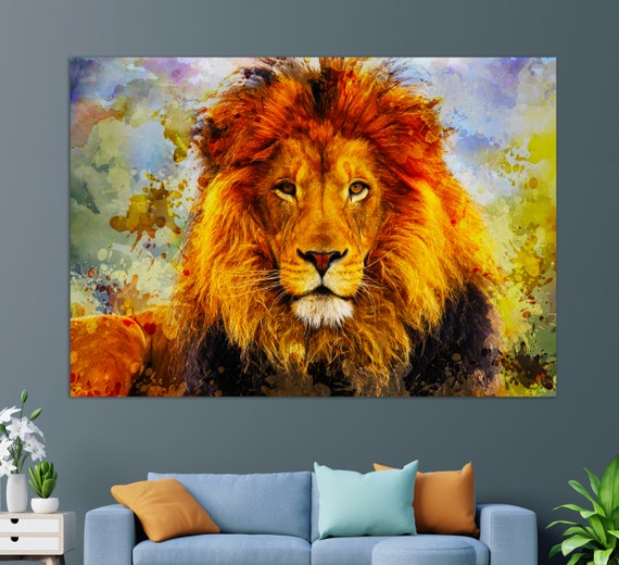 Abstract Lion Portrait Art Print, Wildlife Decor