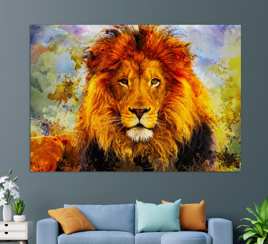 Abstract Lion Portrait Art Print, Wildlife Decor