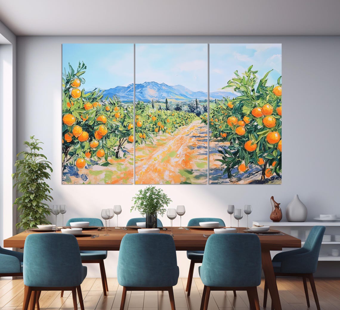 Spain Orange Orchard Path Mountain View Oil Painting Travel Poster - Image 3