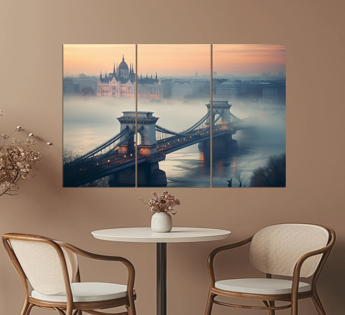 Misty Budapest Painting Budapest Print Budapest Bridge Hungary Print Budapest Wall Art - Image 2