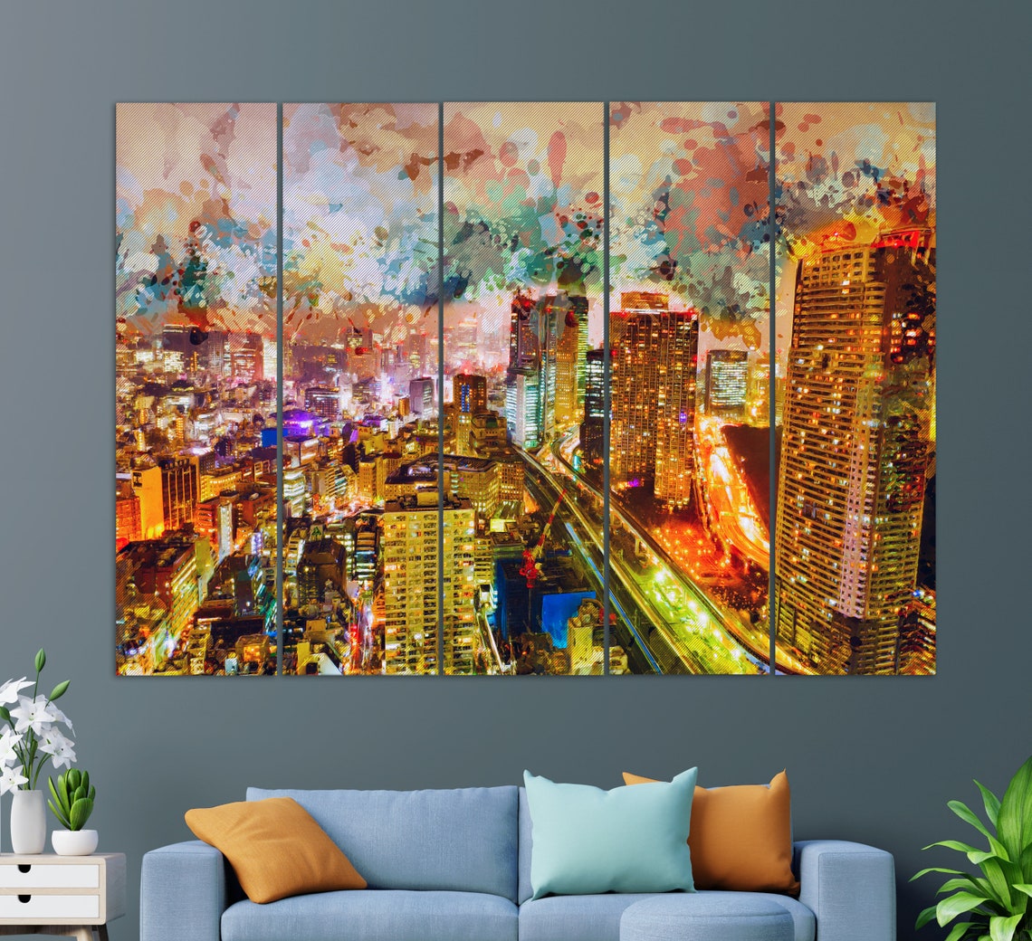 Tokyo Night Aerial Glowing City Lights Paint Splash Travel Poster - Image 2