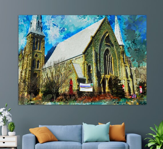 Grace Church Wilmington Historic Stone Gothic Twin Spire Painting Poster