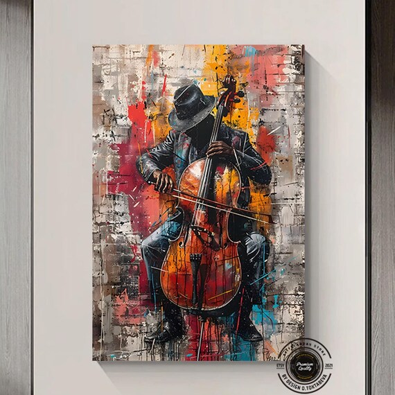 Cellist Graffiti Street Art Musician Bold Colorful Jazz Poster