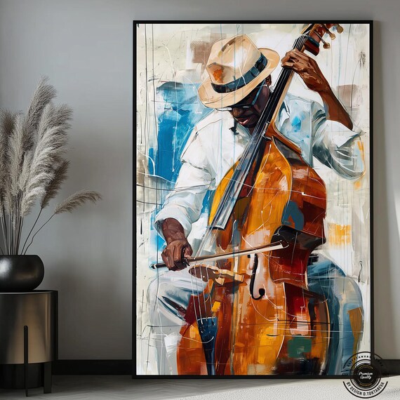 Jazz Double Bass Musician Fedora Soulful Music Art Painting Poster