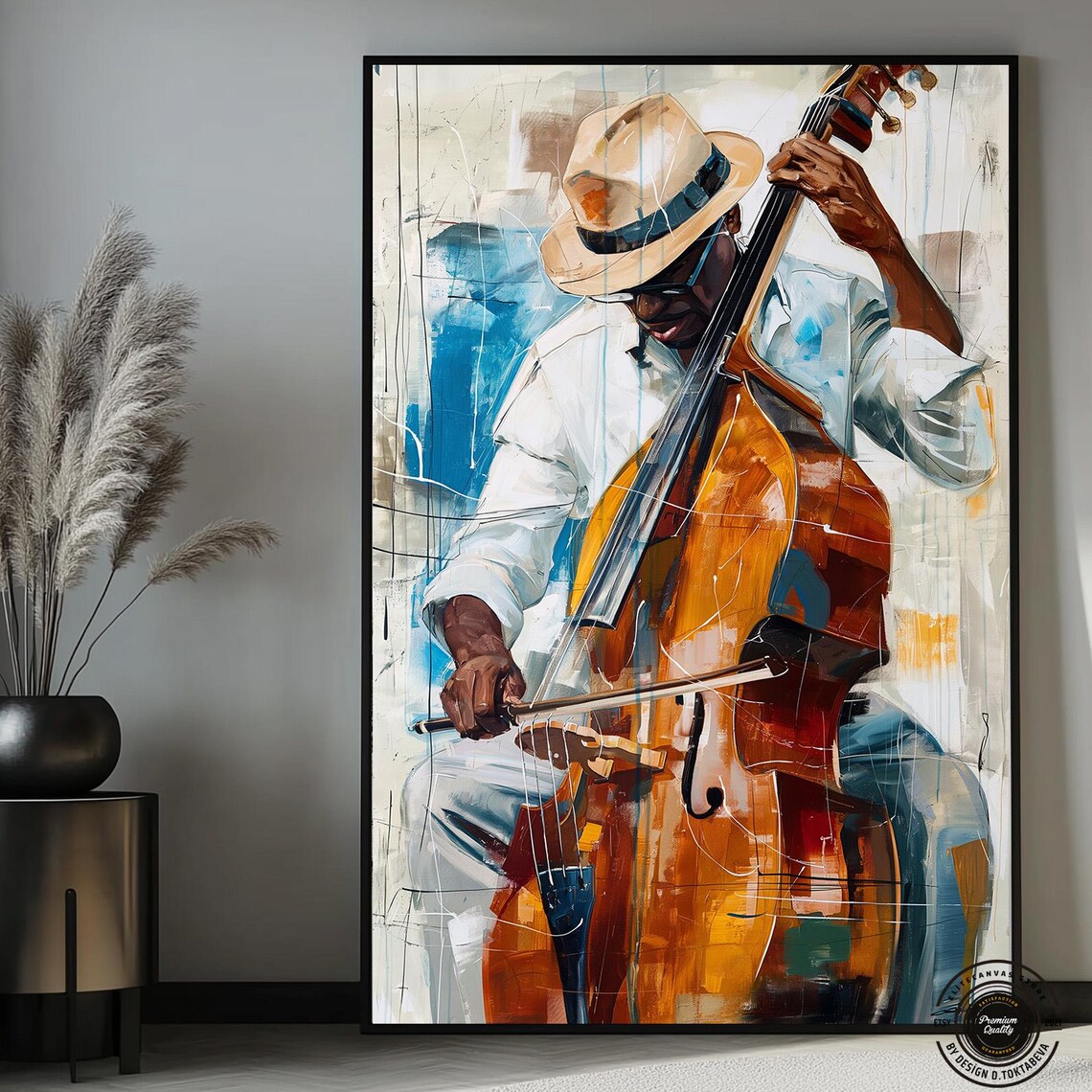 Jazz Double Bass Musician Fedora Soulful Music Art Painting Poster