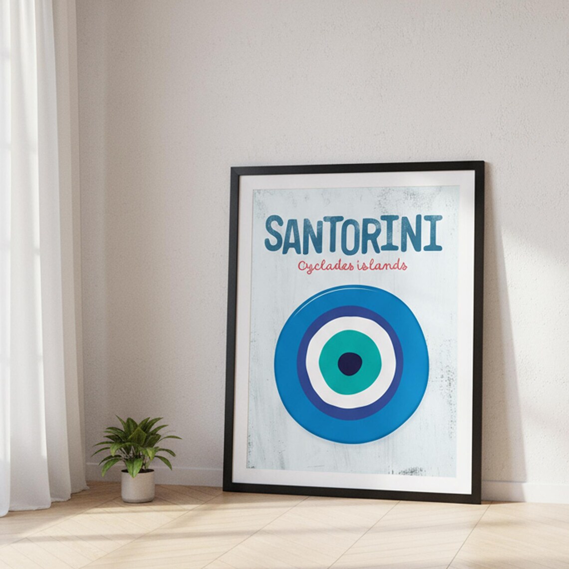 Santorini All Seeing Eye Poster Coastal Greece Bohemian Wall Decor