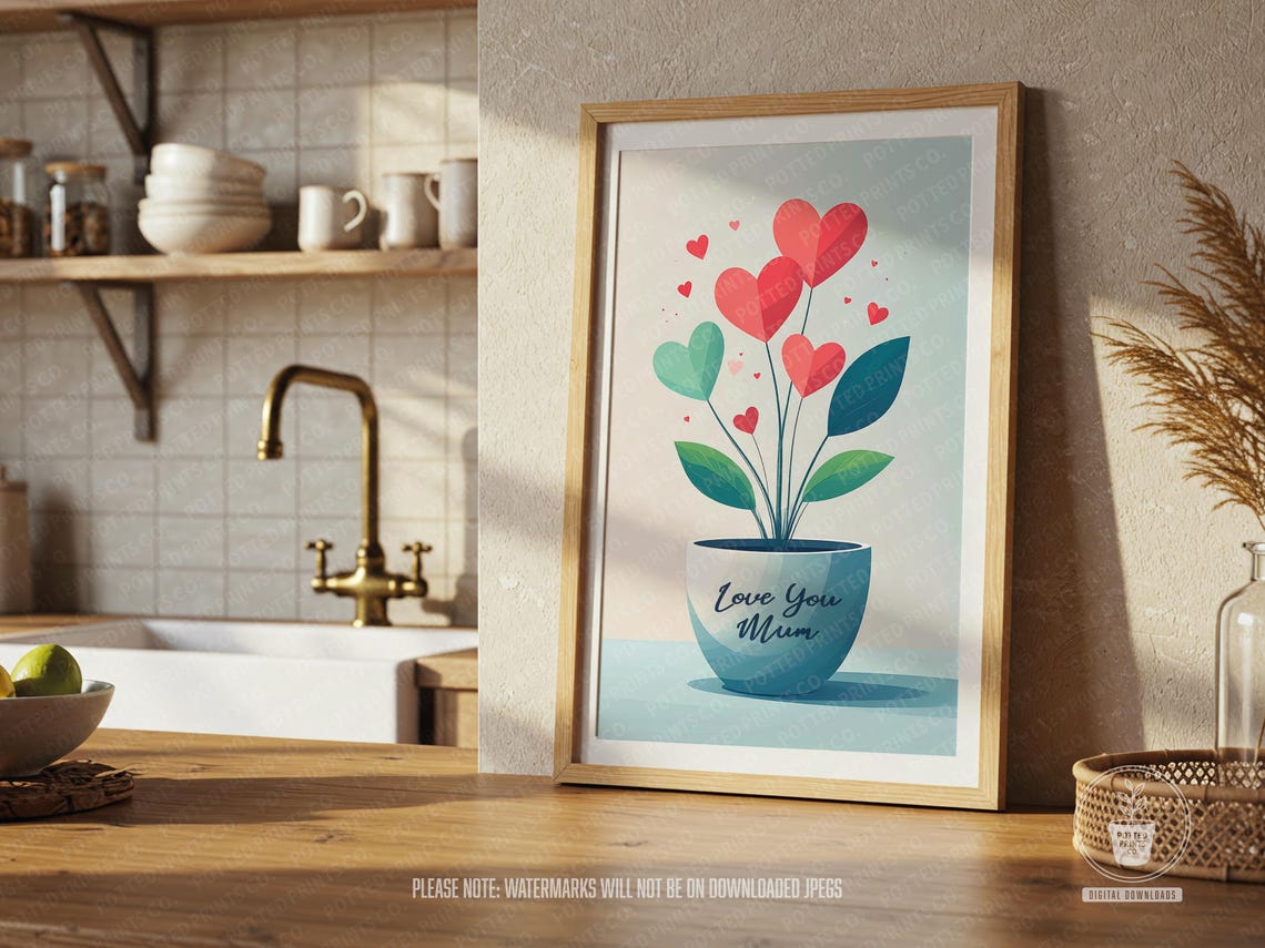 Love You Mum Heart Plant Pot Mothers Day Appreciation Gift Poster